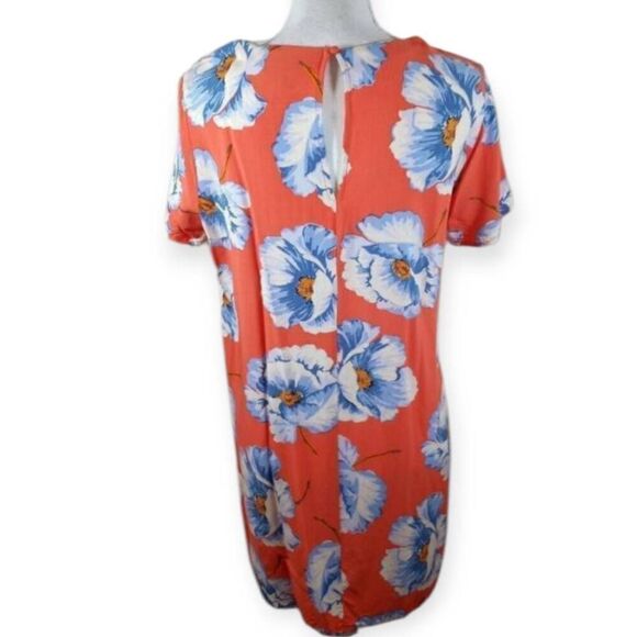 FOREVER 21 ORANGE & BLUE FLORAL DRESS SZ.M EUC. - Picture 4 of 5
